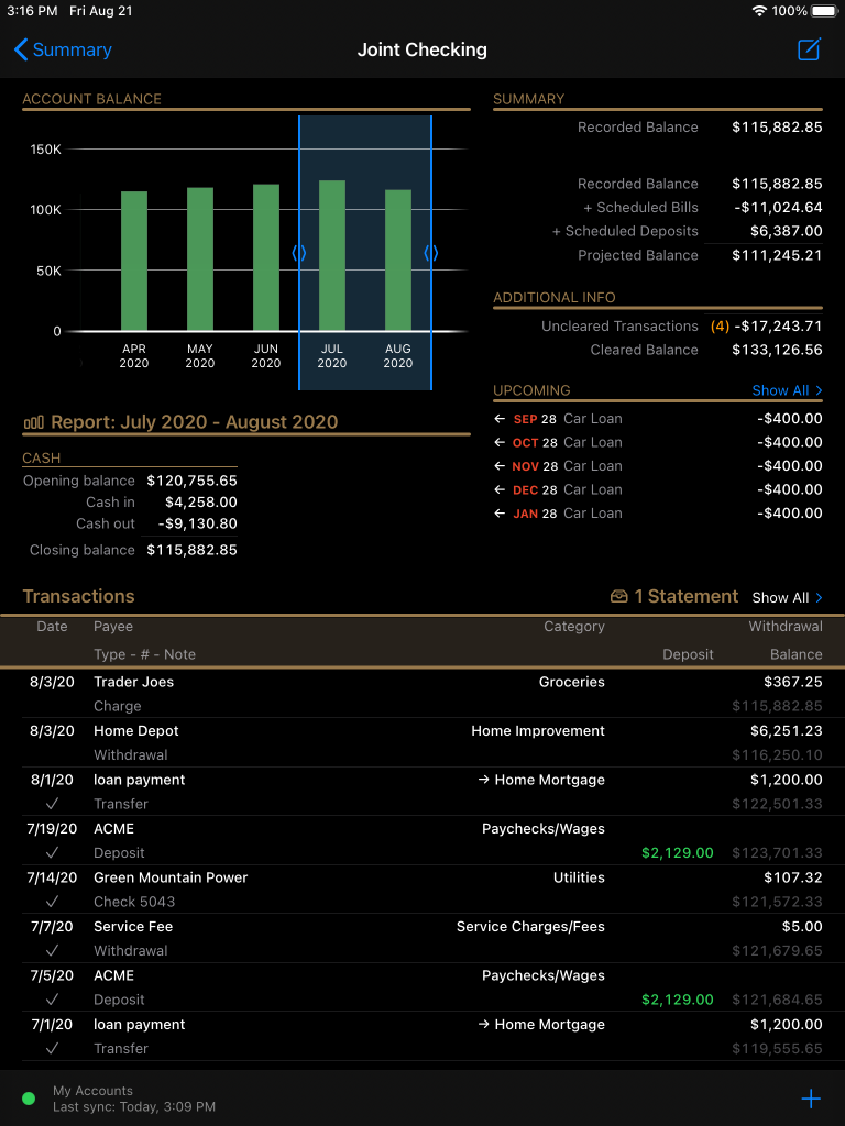 Account view Banktivity iPad