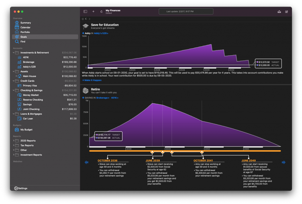 Banktivity retirement plan graph