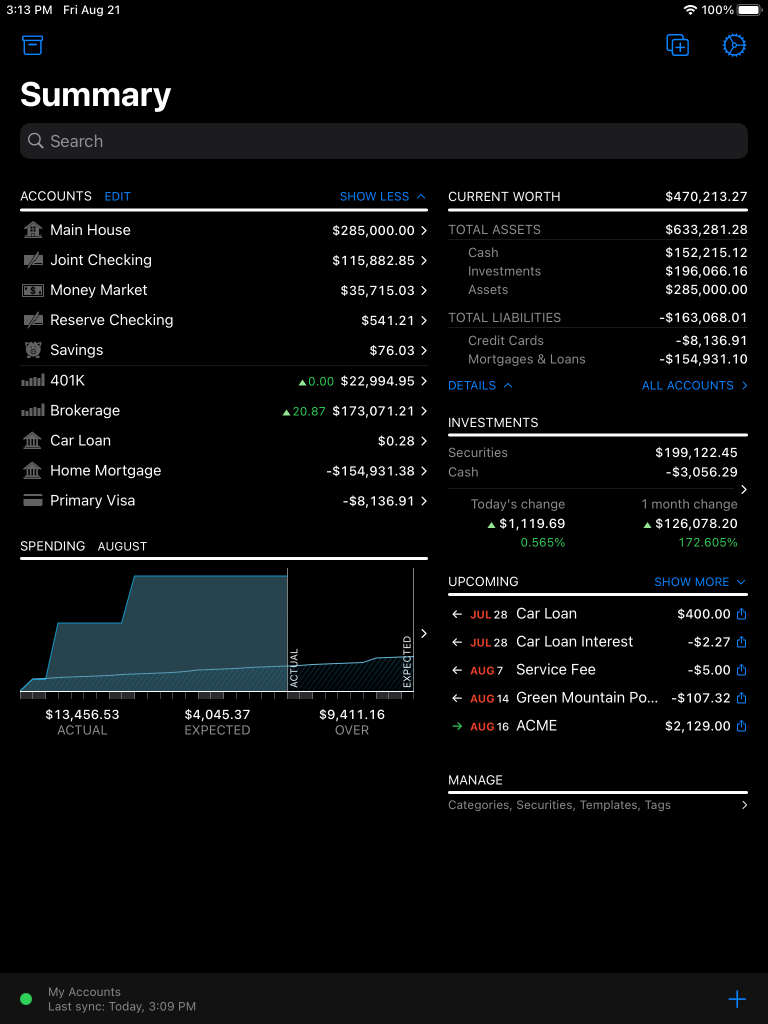 Banktivity summary iPad